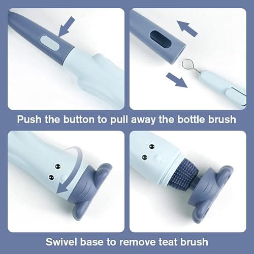 Vicloon Baby Bottle Brush, 3 in 1 Bottle and Teat Cleaning Brush, Silicone Bottle Cleaner Brush for Cleaning Water Bottles Baby Bottles Glass Cup Thermoses thumbnail 4