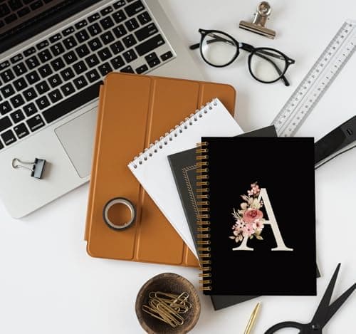 OXW Personalized Black Initial A Notebook, Custom Notebook for School, Personalized Monogrammed Gifts for Women, Unique Birthday Gifts for Women, Customized Gifts, Hardcover Spiral Notebook 5.5 x 8.3 thumbnail 5