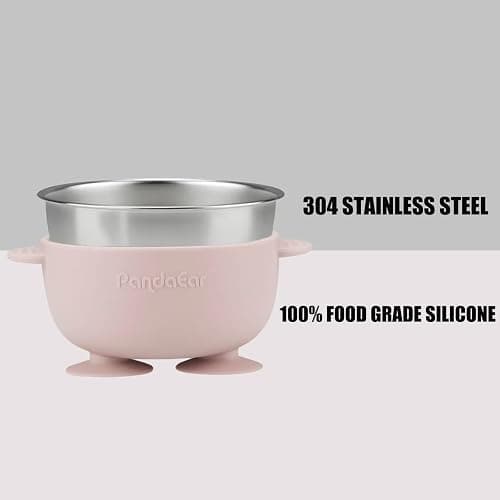 PandaEar 6-in-1 Stainless Steel Baby Feeding Set | Divided Baby Plates with Suction, Toddler Bowl, Sippy Cup with Straw, Baby Bib, Spoon & Fork | BPA-Free Toddler Weaning Set thumbnail 5