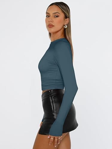 Trendy Queen Womens Long Sleeve T Shirts Fall Fashion 2025 Basic Crop Tops Going Out Outfits Y2k Clothes thumbnail 3
