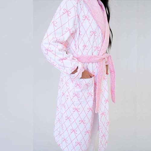 Muineobuka Women Cute Bow Fuzzy Robe Y2K Christmas Hooded Bathrobe Collared Plush Fleece Robe With Belt Xmas Loungewear thumbnail 3