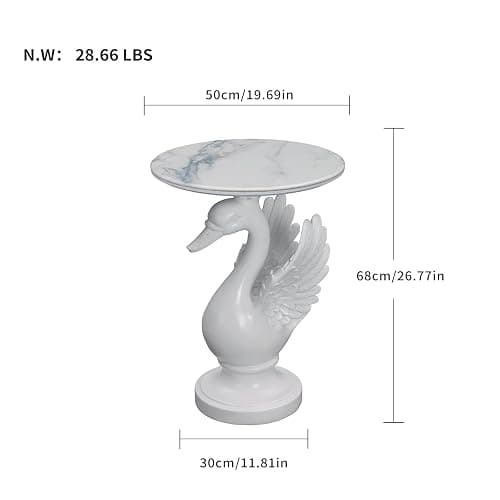 Sprgarde Luxury Swan Side Table, White Faux Marble Top Accent End Table, Decorative Coastal Sculpture Furniture for Living Room, Bedroom, Entryway Home Decor thumbnail 2