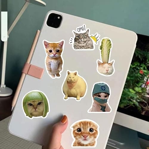100 PCS Cute Cat Stickers, Funny Meme Cat Stickers Pack, Waterproof Vinyl Stickers for Kindle Water Bottles Skateboard Guitar Snowboard Luggage for Cat Lovers thumbnail 6