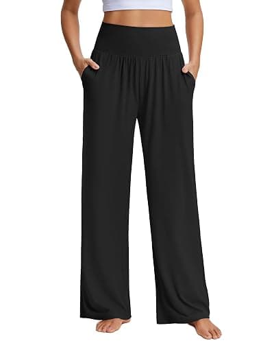 Stelle Women's Wide Leg Yoga Pants Soft High Waisted Sweatpants Stretch Lounge Bottom with Pockets 28" Inseam - Image 1