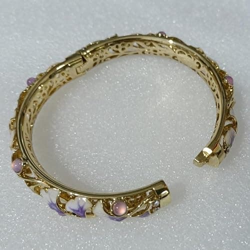 FcaLdqy Cloisonne Bracelet,Enamel Bracelet, Pink Purple Ginkgo Leaf Bracelets Traditional Cloisonne Enamel Ethnic Spring Hinged Cuff Bangles for Women thumbnail 6