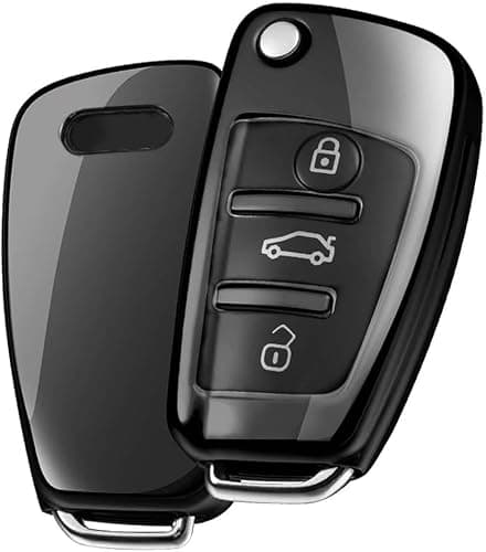 ELOHEI for Audi Key Fob Cover Case, Premium Soft TPU Full Protection Key Fob Cover Compatible with Audi A1 A3 Q3 Q7 R8 A6L TT(Black) - Image 1