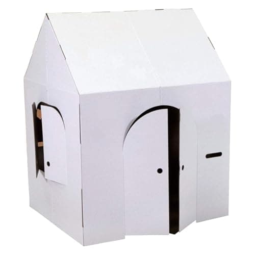 Easy Playhouse Cardboard Blank Crafty Cottage - Kids Fort to Color & Draw | DIY indoor playhouse and art canvas for kids; 32x26.5x40.5 in house with mail slots, fold out doors, and windows; USA made - Image 1