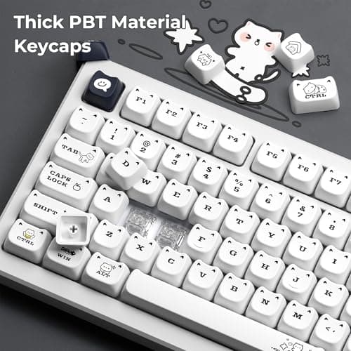 XVX Cute Cat Keycaps, Mao Profile White PBT Keycaps, 143 Keys Meow Meow Keyboard Keycap Sets Compatible with 65% 75% 96% 100% Cherry Gateron MX Switches Mechanical Gaming Keyboard thumbnail 3