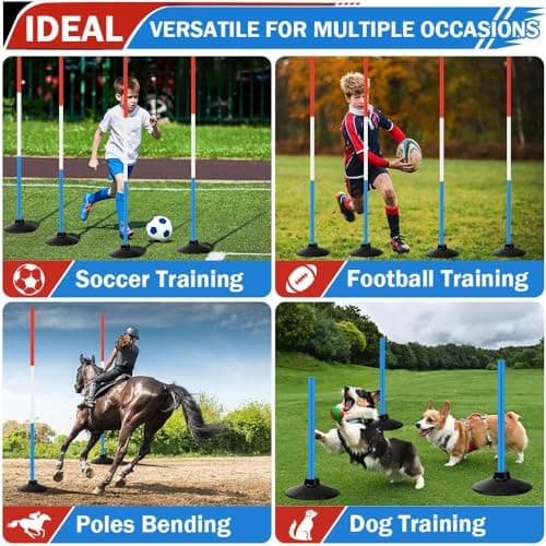 6 Pcs 6FT Pole Bending Poles for Horses | Horse Training Equipment with Round Base | Adjustable Gear for Horse Agility, Equestrian Sports, Soccer Drills, Football Practice & Dog Obstacle Courses thumbnail 5