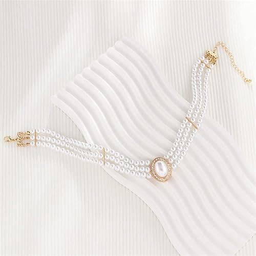 BSLVWG Wedding suite Pearl choker collier 4 rangées choker Simulation Pearl plaqué rhodium élégant charme collier féminin multicouche choker Chain round thumbnail 5