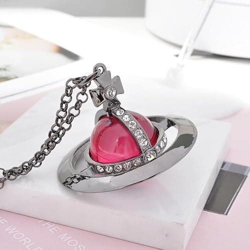 ZHAOZHAO Colorful Necklaces of Saturn for Women | Punk Saturn Planet Pendant Necklace(Black Purple) thumbnail 2