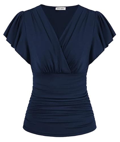 GRACE KARIN Womens Tops Dressy Casual Ruffle Sleeve Wrap Blouses | V Neck, Ruched Waist, Trendy Work Shirts, 2026 Summer Business Clothes - Image 1