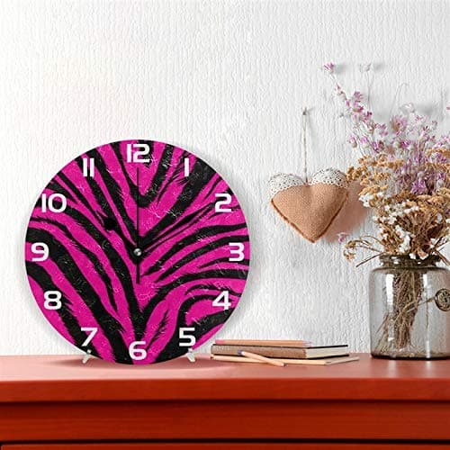 ABLINK Hipster Pink Black Zebra Fur Round Wall Clock, Silent Non Ticking Oil Painting Home Office School Decorative Clock Art thumbnail 2