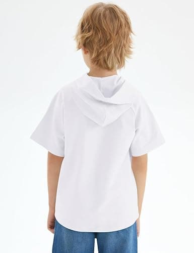 Spring&Gege Boys Light Weight Short Sleeve Hoodie Casual Solid Pullover Hooded T-shirt with Pocket thumbnail 5