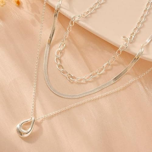 NECOCY Christmas Gift 14k Gold/Silver Plated Layered Gold Necklaces for Women, 3Pcs Dainty Herringbone Choker Set, Trendy Stack Simple Chain Layering Pendant Jewelry thumbnail 7