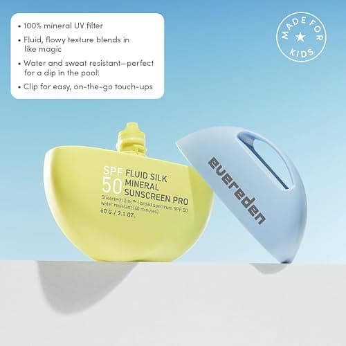 Evereden SPF50 Fluid Silk Mineral Kids Sunscreen: Clean Cooling Non-Nano UVA, UVB, & IR Protection for Sensitive Skin - Sheer, Lightweight, & Waterproof for Up to 40 Mins - Beach Day Toddler Sunscreen thumbnail 3