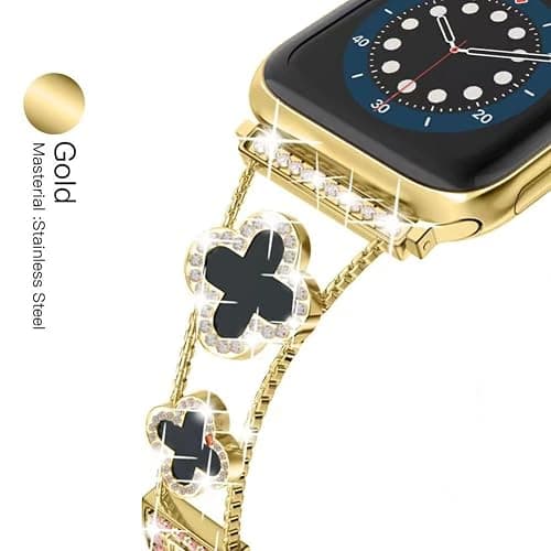 Musk-MSKR Diamond Metal Bands Add Sparkle to Your Watch For Apple Watch Series 11/10/9/8/7/6/5/4/3/2/SE/Ultra Clover Simple and Stylish Compatible with 38mm40mm41mm42mm44mm45mm 46mm49mm Women's Wear thumbnail 3