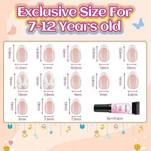 Plauva 26Pcs Press on Nails for Kids French Tip Short Almond Bow Fake Nails | with Pearl Designs for Kids Children Teenager Girls 8-12 Years Nude Press on Nails with Nail Glue thumbnail 4