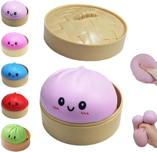 Dumpling Squishies, Glitter Dumpling Mystery Box, Colorful Dumplings Stress Balls Fidget Sensory Toy, Stocking Stuffers with Food Steamer Stretchy Desk Toys - Image 1