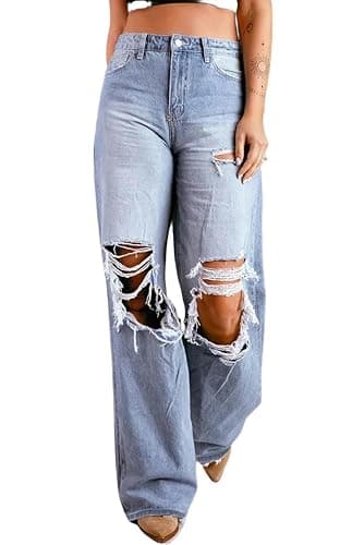 LCZYMEN Women's Jeans High Waist Ripped Jeans for Women Fashion Loose Denim Wide Leg Pants Street Casual Trousers - Image 1