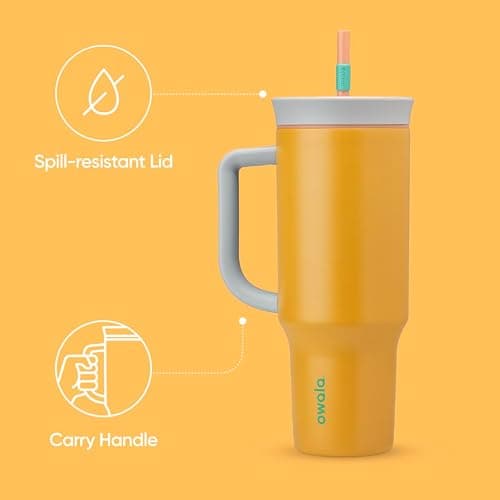 Owala Stainless Steel Triple Layer Insulated Travel Tumbler with Spill Resistant Lid, Straw, and Carry Handle, BPA Free, 40 oz, Orange (Tropical) thumbnail 3