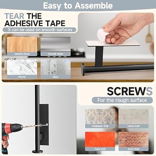 FISHCLOUD Paper Towel Holder Wall Mount - Self Adhesive No Drill or Drilling, SUS304 Stainless Steel - Kitchen, Bathroom, Sink, Pantry, Fridge(Black) thumbnail 4