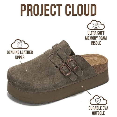 Project Cloud 100% Genuine Leather Clogs for Women - Wedge Womens Clogs Platform Sandals with Memory Foam Insole - Heeled Mules for Women 2025 (Stephi) thumbnail 3