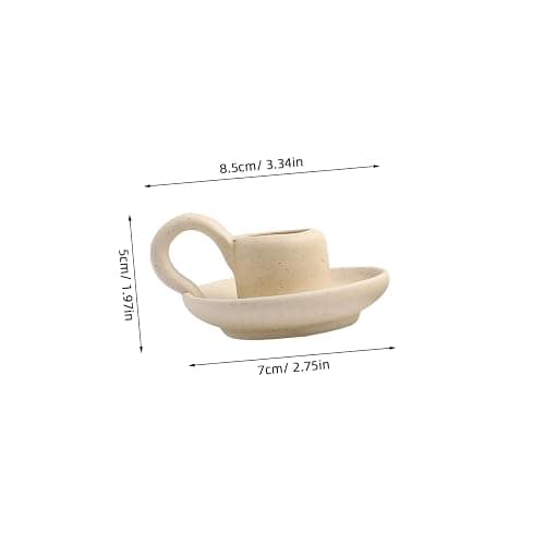 DOITOOL 2 Pcs Ceramic Candle Holder, Taper Candle Holder with Handle, Nordic Style Vintage Candlestick Holder for Halloween Christmas Home Decoration Desktop Ornament (Beige) thumbnail 3