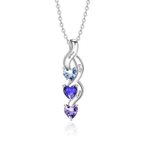 MissNaNa Sterling Silver Personalized Mothers Necklace with Simulated Birthstones Engraved 1-6 Children Names Custom Love Heart Pendant Family Necklace for Women Mother's Day Birthday - Image 1
