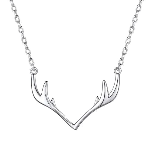 Silvora 925 Sterling Silver Deer Antler Necklace, Antler Deer Jewelry Antler Pendant Choker Birthstone Necklace Christmas Jewelry for Women - 00.Silver Antler - Image 1