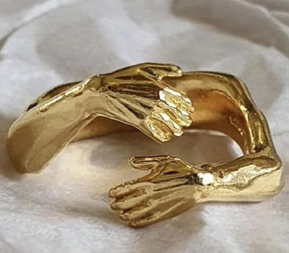 Awmnjtmgpw Two hands hug ring, 18K Gold women's thumb adjustable stackable opening, couple women's men's adjustable ring thumbnail 2