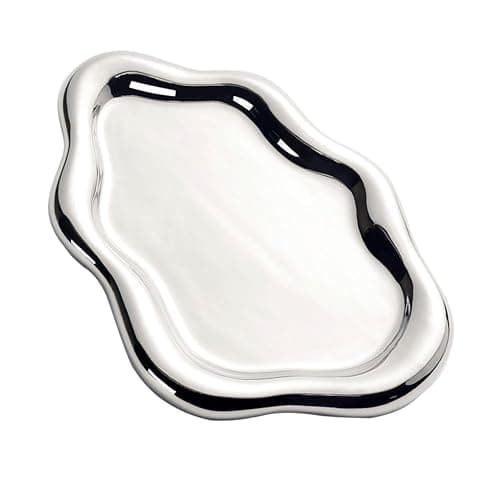 ARJDXDP Keramik Schmuckschale, Ringhalter, Deko Tablett, Schlüsselablage, Ohrringe, Halsketten Schmuckschale Silber Tablett Schminktisch Geburtstagsgeschenk für Frauen(Silber) - Image 1