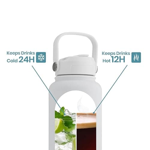OMNIA Vacuum Insulated Stainless Steel Water Bottle, 2 Lids (Straw & Spout) Leakproof, BPA-Free, Reusable Flask, Hot & Cold Thermos for Sports, Gym, Travel, Outdoors (White, 540ML) thumbnail 5