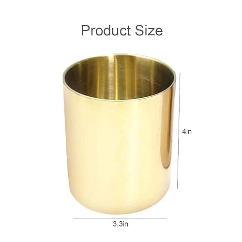MultiBey Gold Pencil Holder Cup, Luxury Pen Holder Metal Organizer Small Vase, Desk Accessory for Office Home - Gold thumbnail 3