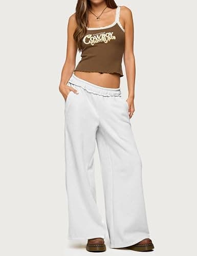 HeSaYep Womens Fleece Lined Sweatpants Wide Leg Baggy Thermal Lounge Pants Raw Hem Elastic Waist Oversized Sweat Pants thumbnail 6