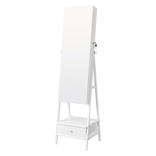 SONGMICS Armoire à Bijoux avec Miroir LED sur Pied, Armoire à Bijoux avec Miroir Pleine Longueur, Organisateur de Bijoux Gain de Place, Tiroir et Étagère, Blanc Nuage JJC025W01 - Image 1
