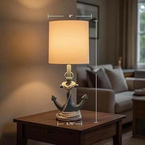 Decor Therapy Anchor Resin Accent Lamp, Easy on/Off Push-Through Light Switch, Coastal Style, Energy Efficient, 40W, Sky Blue - (8" D x 8" W x 16" H) thumbnail 6