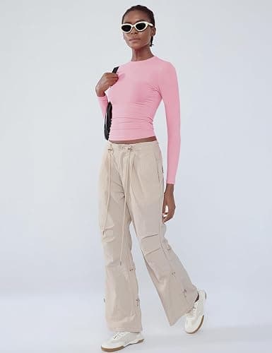 Women's Soft Long Sleeve Shirts Crew Neck Tops Basic Tees Stretchy Going Out Crop Tops Y2K Slim Fit T-Shirts thumbnail 3