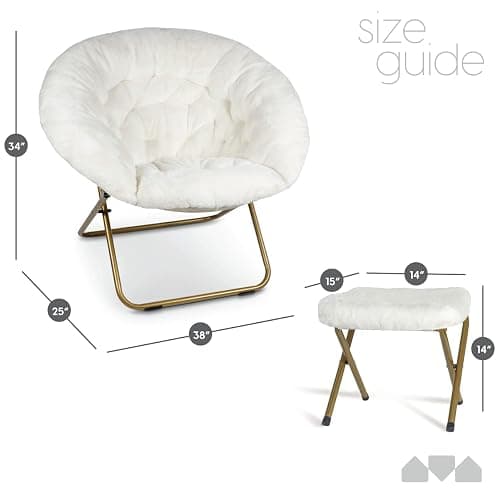 Milliard Cozy Chair/Faux Fur Saucer Chair for Bedroom/X-Large (White + Footrest) thumbnail 3