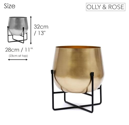 Olly & Rose XL Gold Plant Stand with Plant Pot 28cm 11 Inch - Metal Plant Pots Indoor Planter Large Flower Pot… thumbnail 3