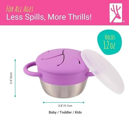 Elk and Friends Stainless Steel Snack Cups | Removable Silicone Food Catcher and Travel Lid | Spill-Proof Snack Containers for Baby, Toddler, Kids | Dishwasher Safe | 2 Pack thumbnail 2