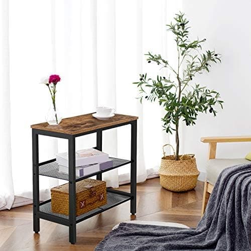 HOOBRO End Table, 3-Tier Narrow Side Table, Nightstand with 2 Flat or Slant Adjustable Shelves for Small Spaces, Hallway, Living Room, Bedroom, Sturdy, Easy Assembly, Rustic Brown and Black BF23BZ01G1 thumbnail 8