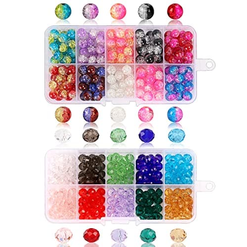 QUEFE 400pcs 8mm Glass Beads for Jewelry Making Bracelets Including 200pcs Faceted Crystal Crackle Lampwork Glass Round Beads Assorted Colors(2 Box) - Image 1