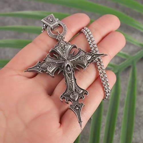 Yuoos Vintage Gothic Cross Skull Pendant Necklace for Women Punk Halloween Goth Jewelry Gift for Women thumbnail 3