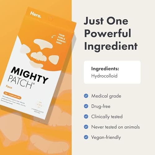 Hero Cosmetics Mighty Patch™ Face Patch - XL Hydrocolloid Face Mask for Acne, 5 Large Pimple Patches for Zit Breakouts on Nose, Chin, Forehead & Cheeks (1 Count) thumbnail 5