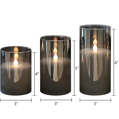 GenSwin Gray Glass Battery Operated Flameless Led Candles with 10-Key Remote and Timer, Real Wax Candles Warm White Flickering Light for Home Decoration(Set of 3) - Gray thumbnail 7