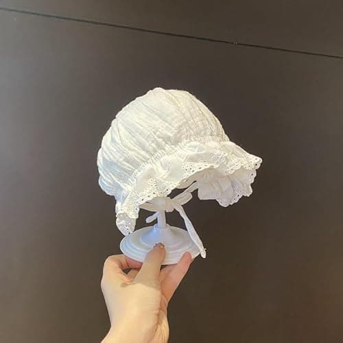 Baby Girl Cotton Muslin Bonnet - Vintage Ruffle Lace Newborn Sun Hat Adjustable Chin thumbnail 7