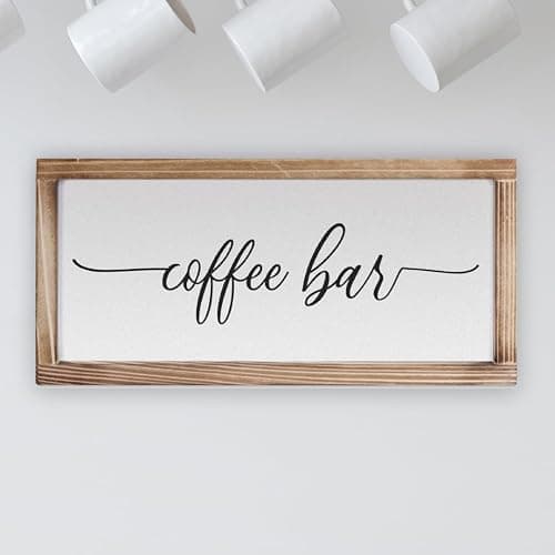Coffee Bar Sign Decor 8x17 Inch, Coffee Sign Decor, Wooden Kitchen Wall Art | Easy Wall Mount Farmhouse Decor, Home Cafe Station Countertop Display, Housewarming Coffee Lover Gift, Breakfast Nook Styling - Image 1