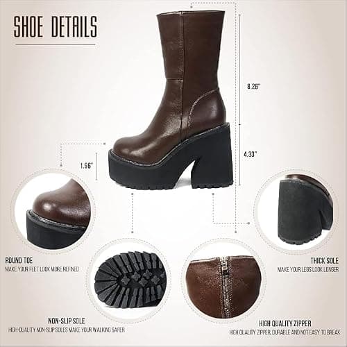 Goiphrri Ankle Boots for Women Chunky Heel Platform Boots Fashion Work Combat Booties Round Toe Punk Boot Party Rave Booties for Women thumbnail 3