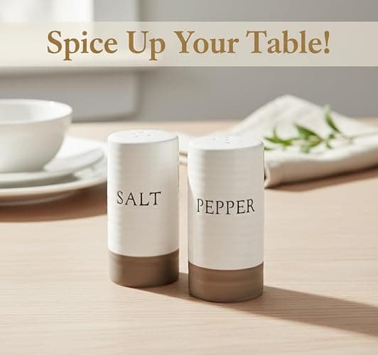 Young's Inc. Farmhouse Ceramic Salt and Pepper Shaker Set - Cute Kitchen Table Accessories and Decor, Small 3-Inch Modern White Rustic Dining Table Decor for Everyday Dining and Gift Giving thumbnail 7